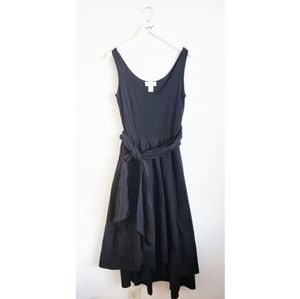 Soft Surroundings Black Midi Wrap Dress XS Sleeveless Tie Waist Lagenlook